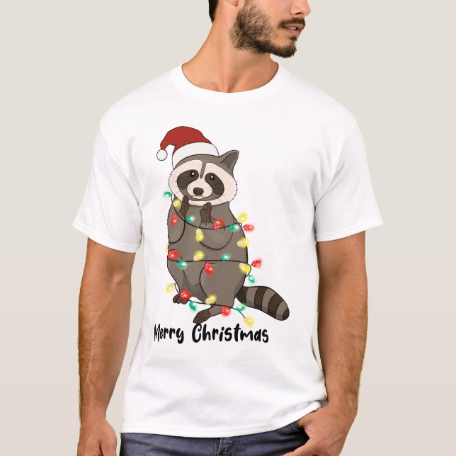 Funny Merry Christmas Racoon T-Shirt (Vorderseite)