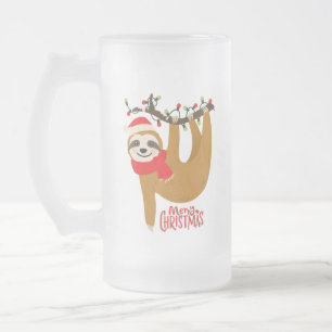 Funny Merry Christmas Sloth   Urlaub Mattglas Bierglas