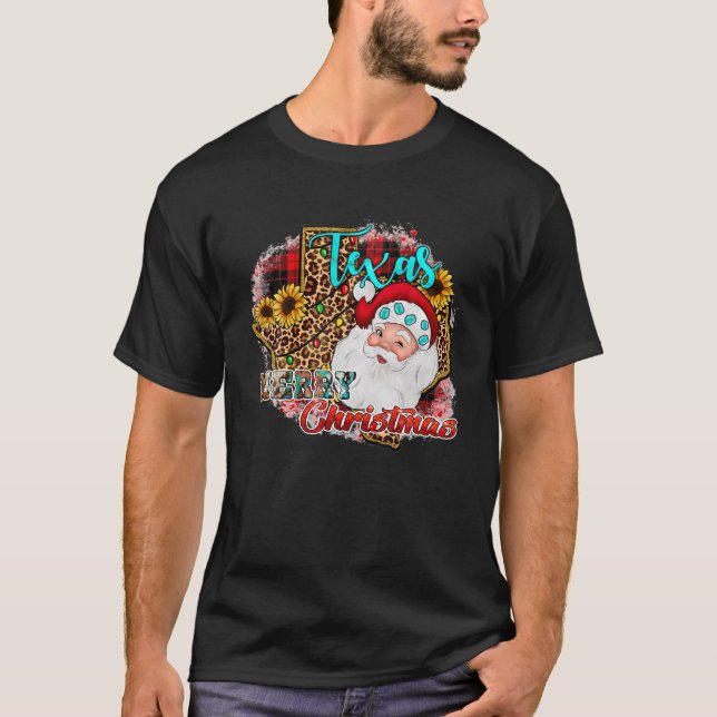 Funny Merry Christmas Texas Cowgirl Santa Leopard T-Shirt (Vorderseite)