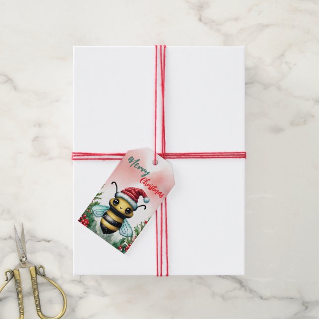 Funny Merry Christmas Wreath Niedlich BEE Bug sant Geschenkanhänger (Mit Garn)