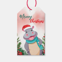 Funny Merry Christmas Wreath Niedlich HIPPO santa Geschenkanhänger