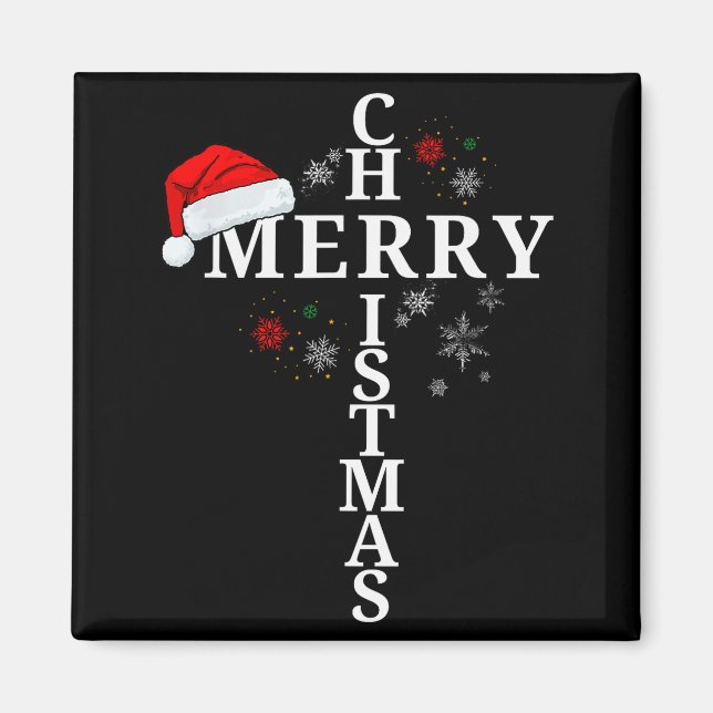 Funny Merry Christmas Xmas Cross Christian Snow  Magnet (Vorne)