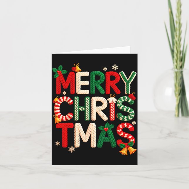 Funny Merry Christmas Yarn Crochet Knitting Quilte Karte (Vorderseite)