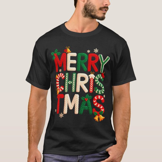 Funny Merry Christmas Yarn Crochet Knitting Quilte T-Shirt (Vorderseite)