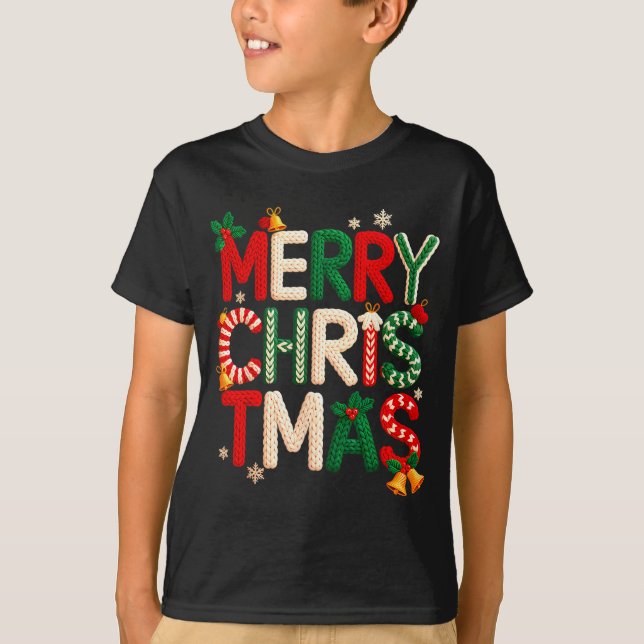 Funny Merry Christmas Yarn Crochet Knitting Quilte T-Shirt (Vorderseite)