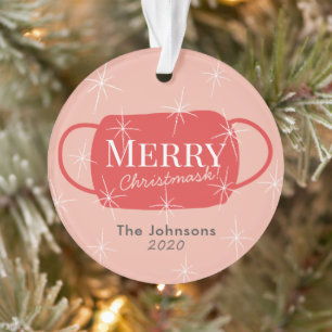 Funny Merry Christmask Pink Foto Holiday Ornament