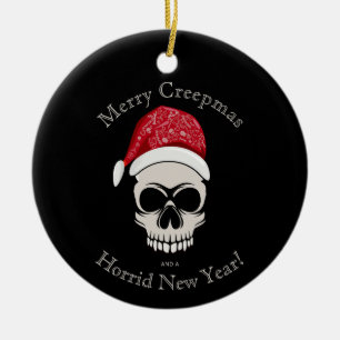 Funny Merry Creepmas Skull Santa Hat  Keramik Ornament