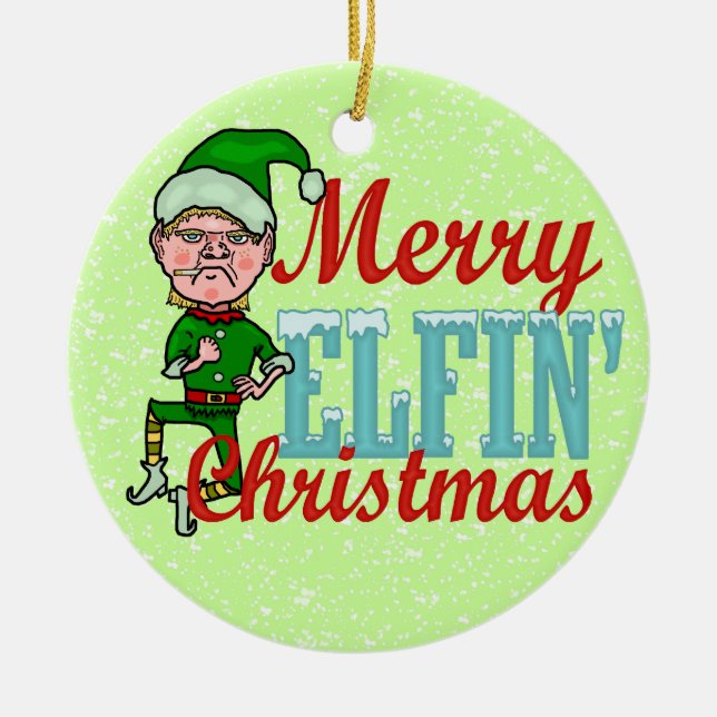 Funny Merry Elfin Christmas Bah Humbug Keramikornament (Vorne)
