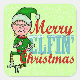 Funny Merry Elfin Christmas Bah Humbug Quadratischer Aufkleber