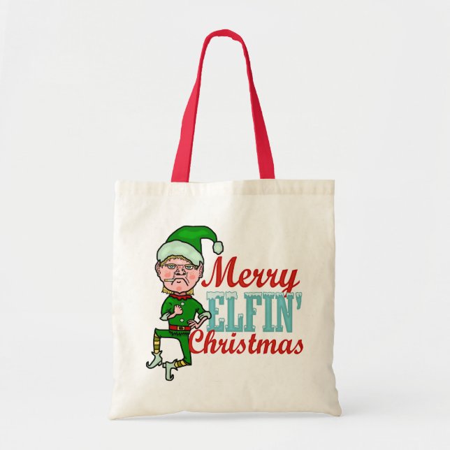Funny Merry Elfin Christmas Bah Humbug Tragetasche (Vorne)