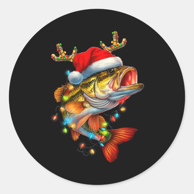 Funny Merry Fishmas B Fish Fishing Christmas Xmas  Runder Aufkleber (Vorderseite)