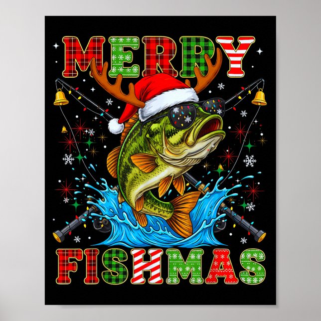 Funny Merry Fishmas Christmas Fish Xmas Fishing Fo Poster (Vorne)