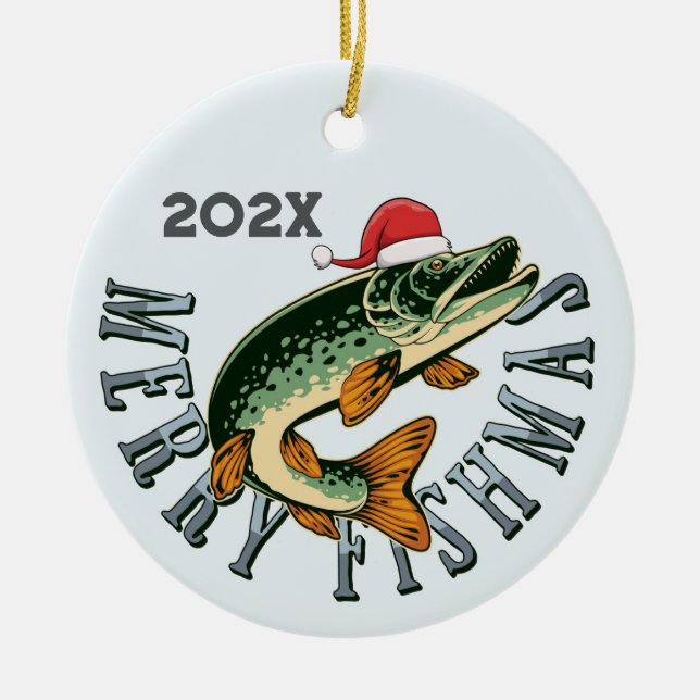 Funny Merry Fishmas Santa Fish Keramik Ornament (Vorne)