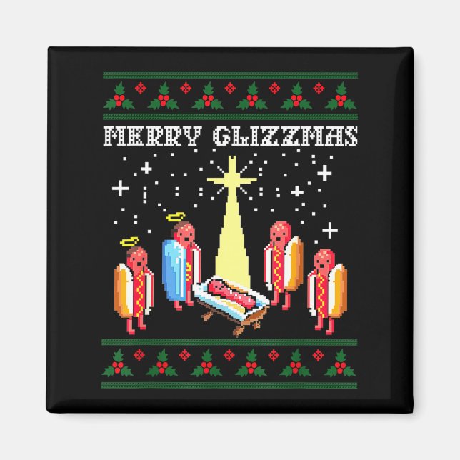 Funny Merry Glizzmas Hot Dogs Family Group Ugly Ch Magnet (Vorne)