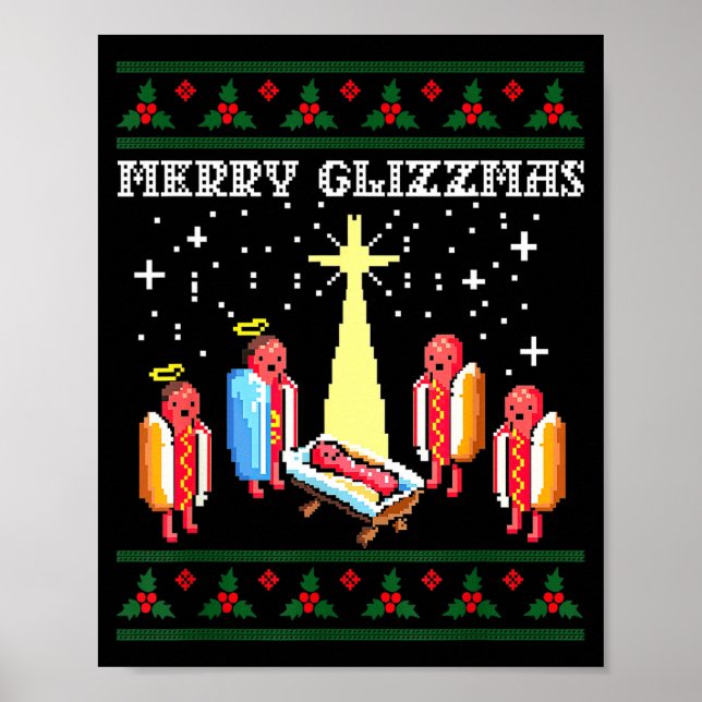 Funny Merry Glizzmas Hot Dogs Family Group Ugly Ch Poster (Vorne)
