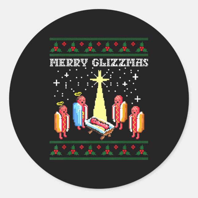 Funny Merry Glizzmas Hot Dogs Family Group Ugly Ch Runder Aufkleber (Vorderseite)