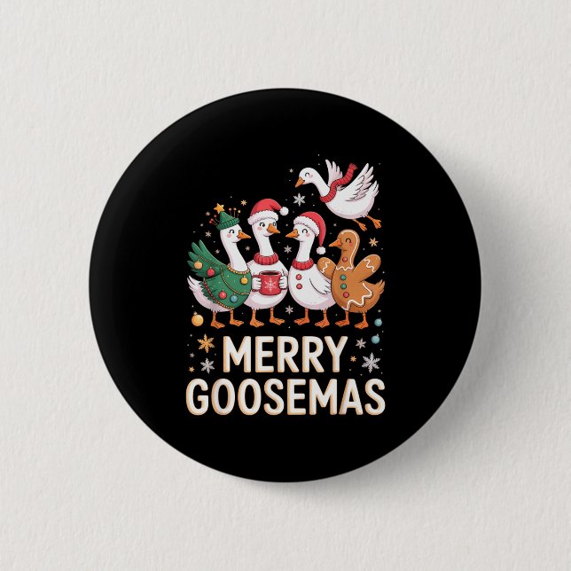 Funny Merry Goosemas Christmas Xmas Goose Family H Button (Vorderseite)