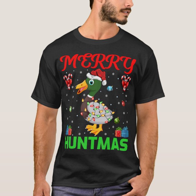 Funny Merry Huntmas Xmas Lighting Duck Hunting Chr T-Shirt (Vorderseite)