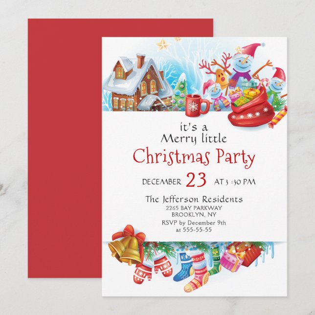 Funny Merry Little Christmas Party Holiday Einladung (Vorne/Hinten)