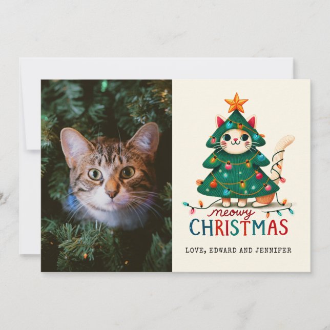 Funny Merry Meowy Weihnachts-Foto Karte (Vorderseite)