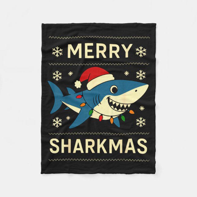 Funny Merry Sharkmas Christmas Shark Humor  Fleecedecke (Vorderseite)