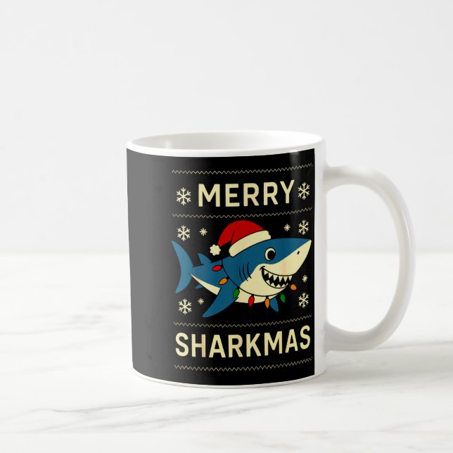 Funny Merry Sharkmas Christmas Shark Humor  Kaffeetasse (Rechts)