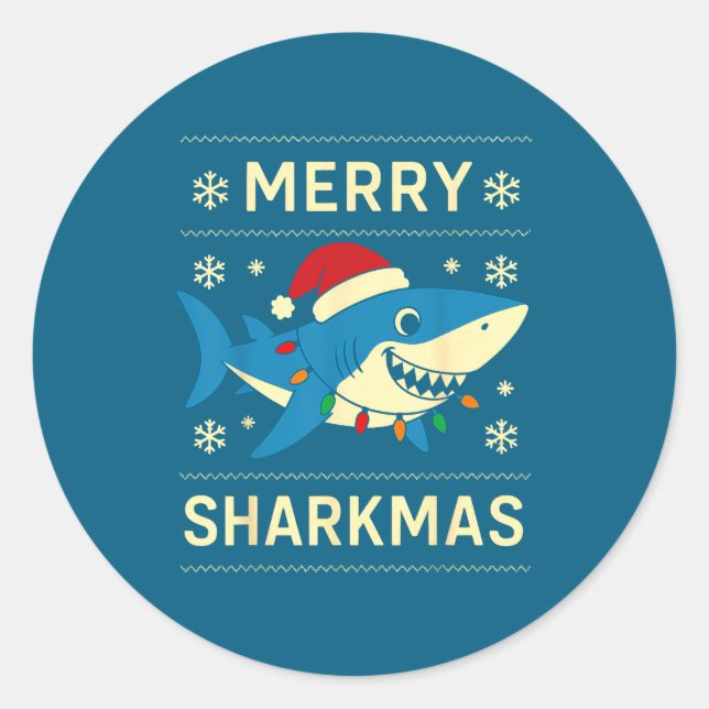 Funny Merry Sharkmas Christmas Shark Humor  Runder Aufkleber (Vorderseite)