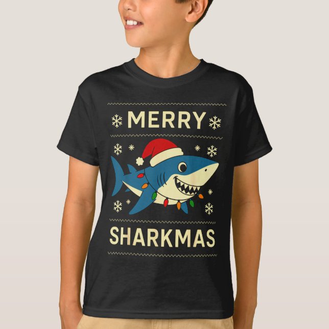 Funny Merry Sharkmas Christmas Shark Humor  T-Shirt (Vorderseite)