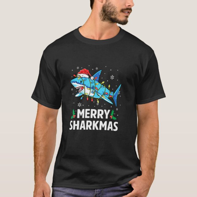 Funny Merry Sharkmas Niedlich Shark Weihnachtsmann T-Shirt (Vorderseite)