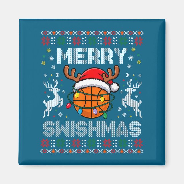 Funny Merry Swishmas Basketball Christmas Reindeer Magnet (Vorne)