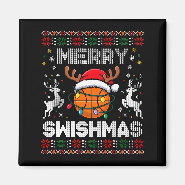 Funny Merry Swishmas Basketball Christmas Reindeer Magnet (Vorne)