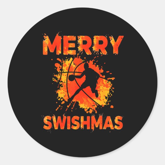 Funny Merry Swishmas Ugly Christmas Basketball Pla Runder Aufkleber (Vorderseite)