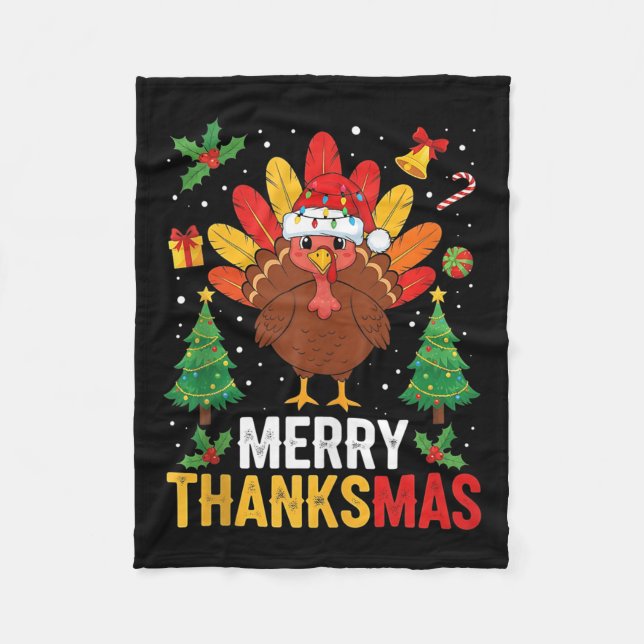 Funny Merry Thanksmas Happy Thanksgiving Santa Tur Fleecedecke (Vorderseite)