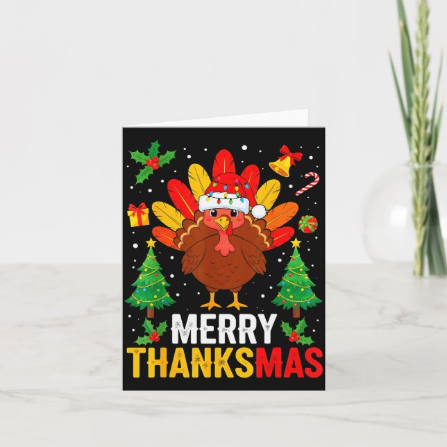 Funny Merry Thanksmas Happy Thanksgiving Santa Tur Karte (Vorderseite)