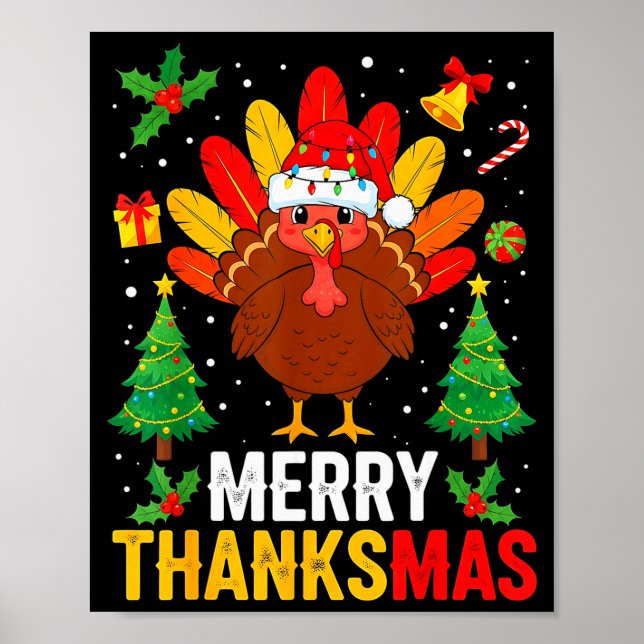 Funny Merry Thanksmas Happy Thanksgiving Santa Tur Poster (Vorne)