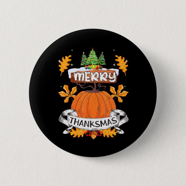 Funny Merry Thanksmas Niedlicher Erntedank Weihnac Button (Vorderseite)