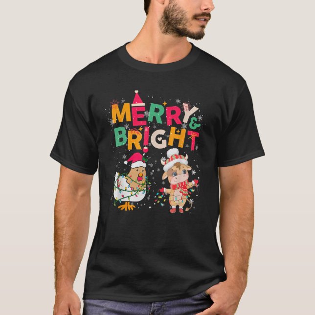 Funny Merry und helle Weihnachtsleuchten Farm Anim T-Shirt (Vorderseite)