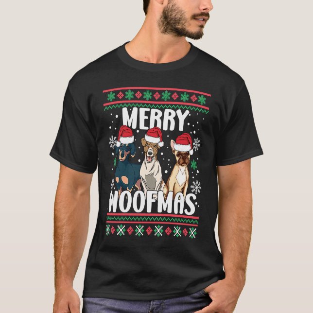 Funny Merry Woofmas Santa Claus Dogs Ugly Christma T-Shirt (Vorderseite)