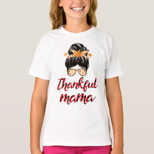 Funny Messy Bun One Thankful Mama Herbst Herbst T-Shirt