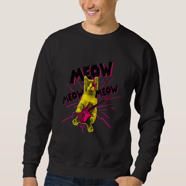Funny Metal Cat Playing Guitar Sweatshirt (Vorderseite)