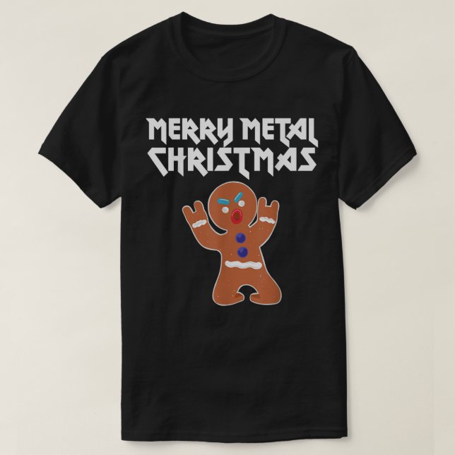 Funny Metal Gingerbread Christmas Design T-Shirt (Design vorne)