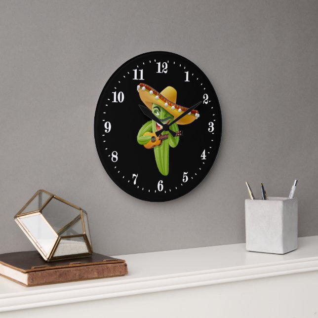 Funny Mexican Cactus Deco Große Wanduhr (Büro)