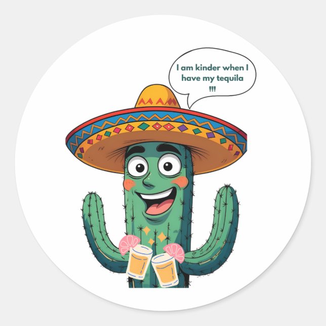 Funny Mexican Cactus with Tequila - Fiesta Sombrer Runder Aufkleber (Vorderseite)