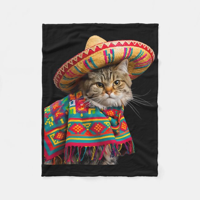 Funny Mexican Cat Sombrero Poncho Cinco De Mayo Ca Fleecedecke (Vorderseite)