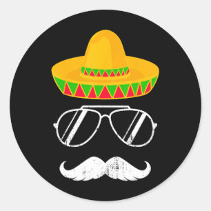 Funny mexikanische Sombrero Mustache Gesicht für C Runder Aufkleber