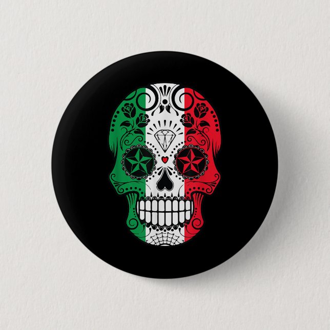 Funny mexikanischen Schädelkopf Cinco De Mayo Flag Button (Vorderseite)