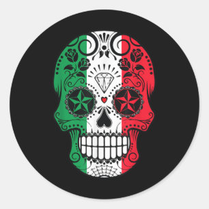 Funny mexikanischen Schädelkopf Cinco De Mayo Flag Runder Aufkleber