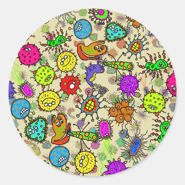 Funny Microscopic Labororganisms Runder Aufkleber (Vorderseite)