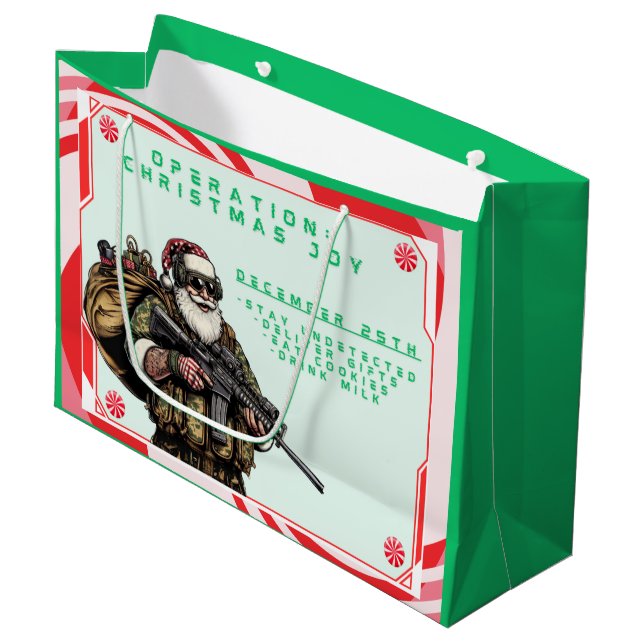 Funny Military/Christmas Santa Große Geschenktüte (Vorderseite Schrägansicht)