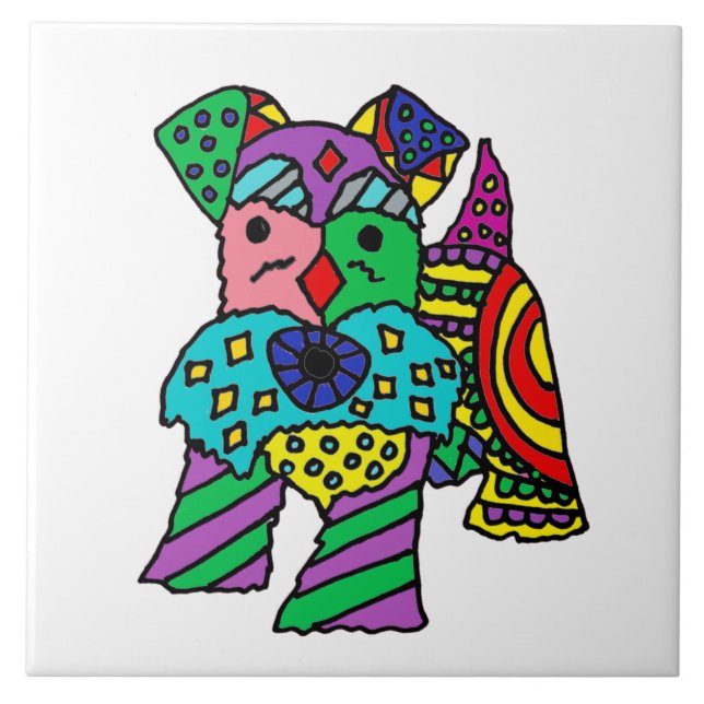 Funny Miniatur Schnauzer Hund Abstrakte Kunst Fliese (Vorderseite)